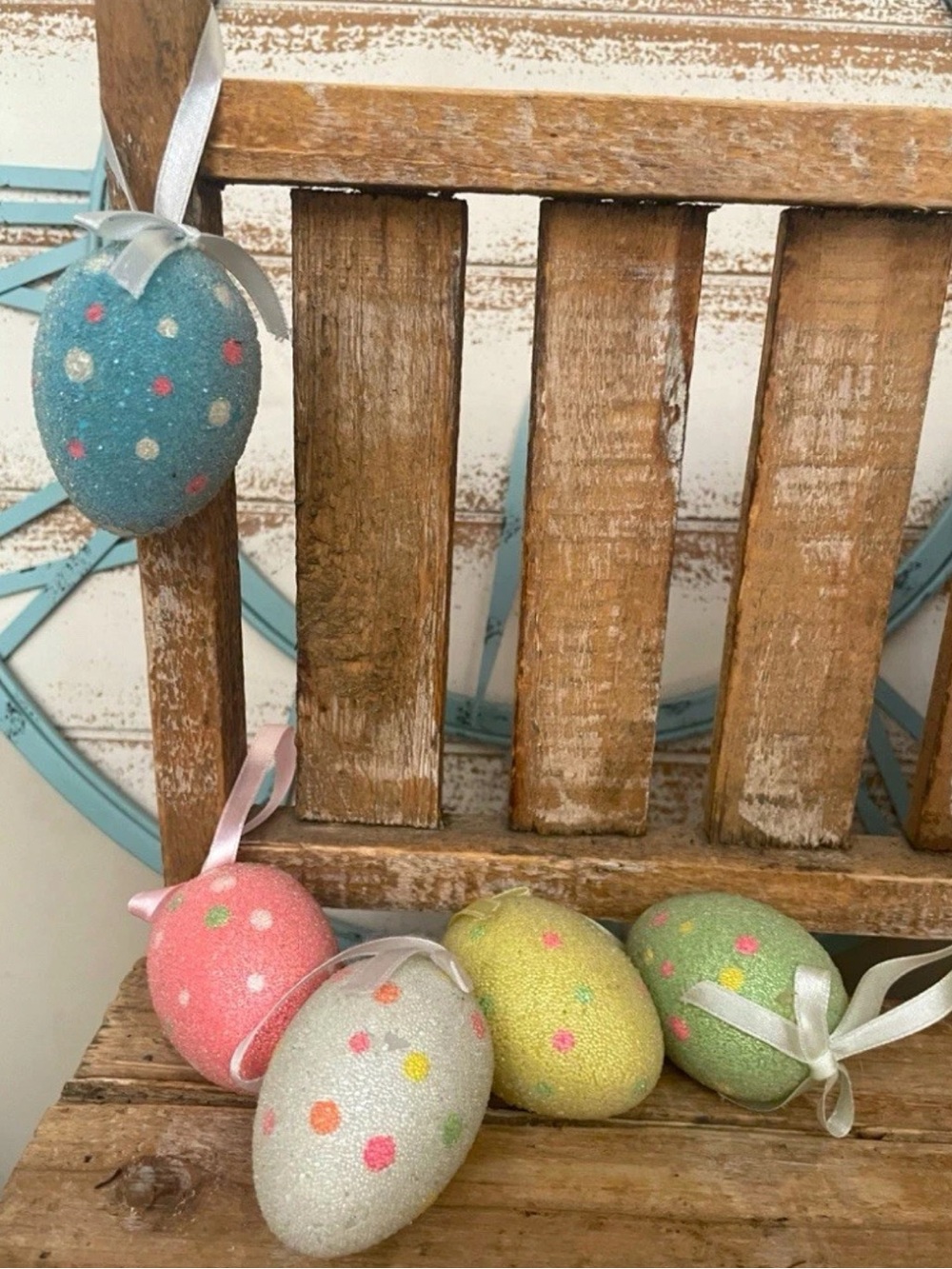 Set Of 5 Elegant Plastic Easter Egg Ornaments W/ Dot Decorations 2.5”